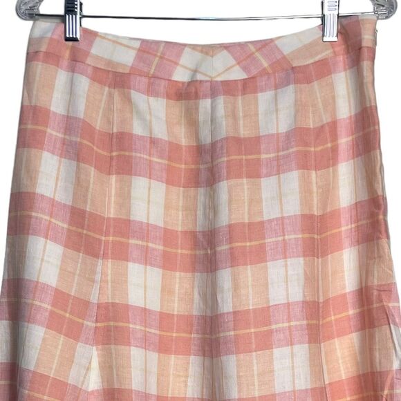 Brooks Brothers 100% Linen Plaid Linen A-line Skirt Sz 8 NEW Pink‎ Orange Yellow - Picture 2 of 10
